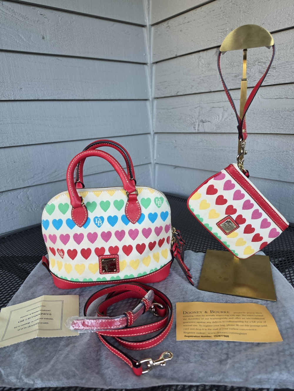 Dooney & Bourke Vintage Multicolor Heart Print Crossbody & Wristlet - Picture 10 of 16